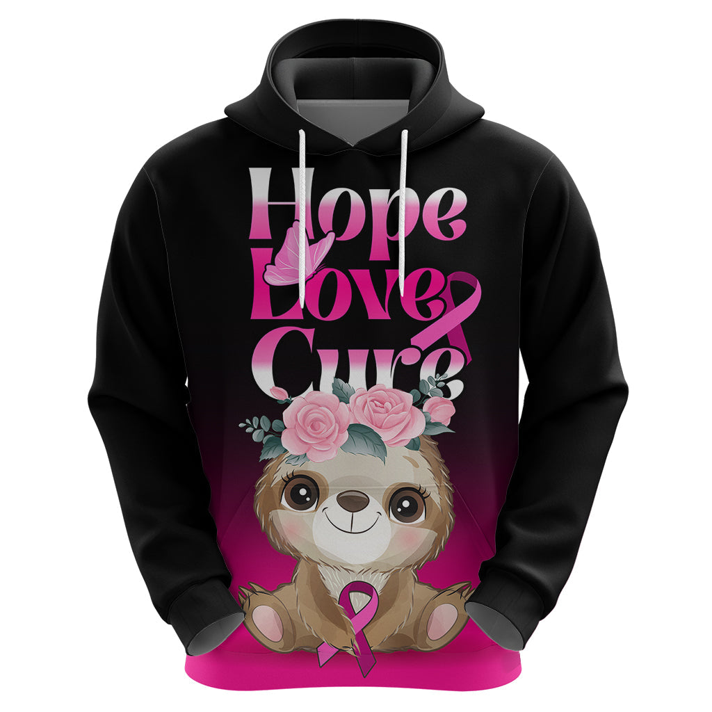 Personalised Hope Love Cure Hoodie Sloth Breast Cancer Awareness LT01