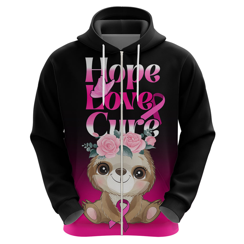 Personalised Hope Love Cure Hoodie Sloth Breast Cancer Awareness LT01