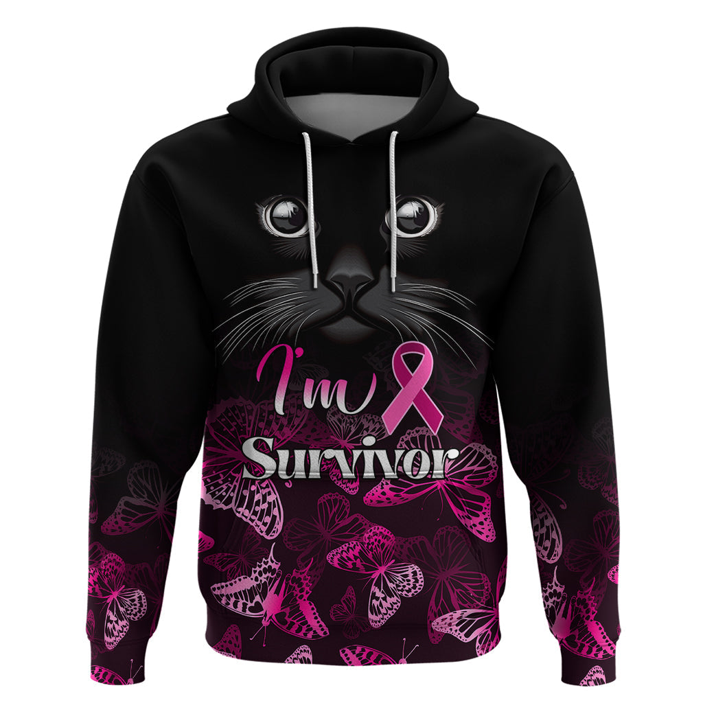 Personalised I Am A Survivor Hoodie Black Cat Breast Cancer Awareness LT01