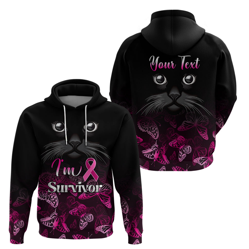 Personalised I Am A Survivor Hoodie Black Cat Breast Cancer Awareness LT01