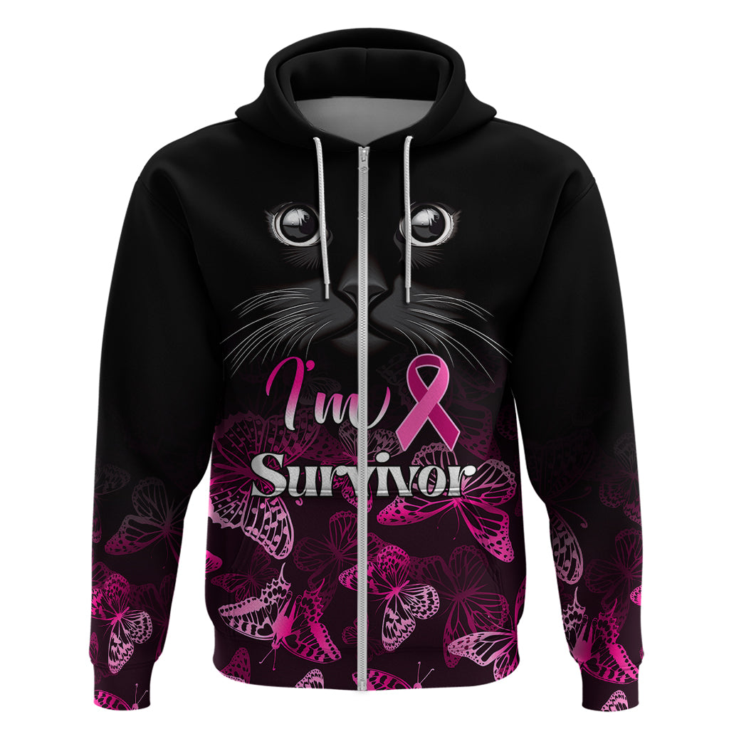 Personalised I Am A Survivor Hoodie Black Cat Breast Cancer Awareness LT01