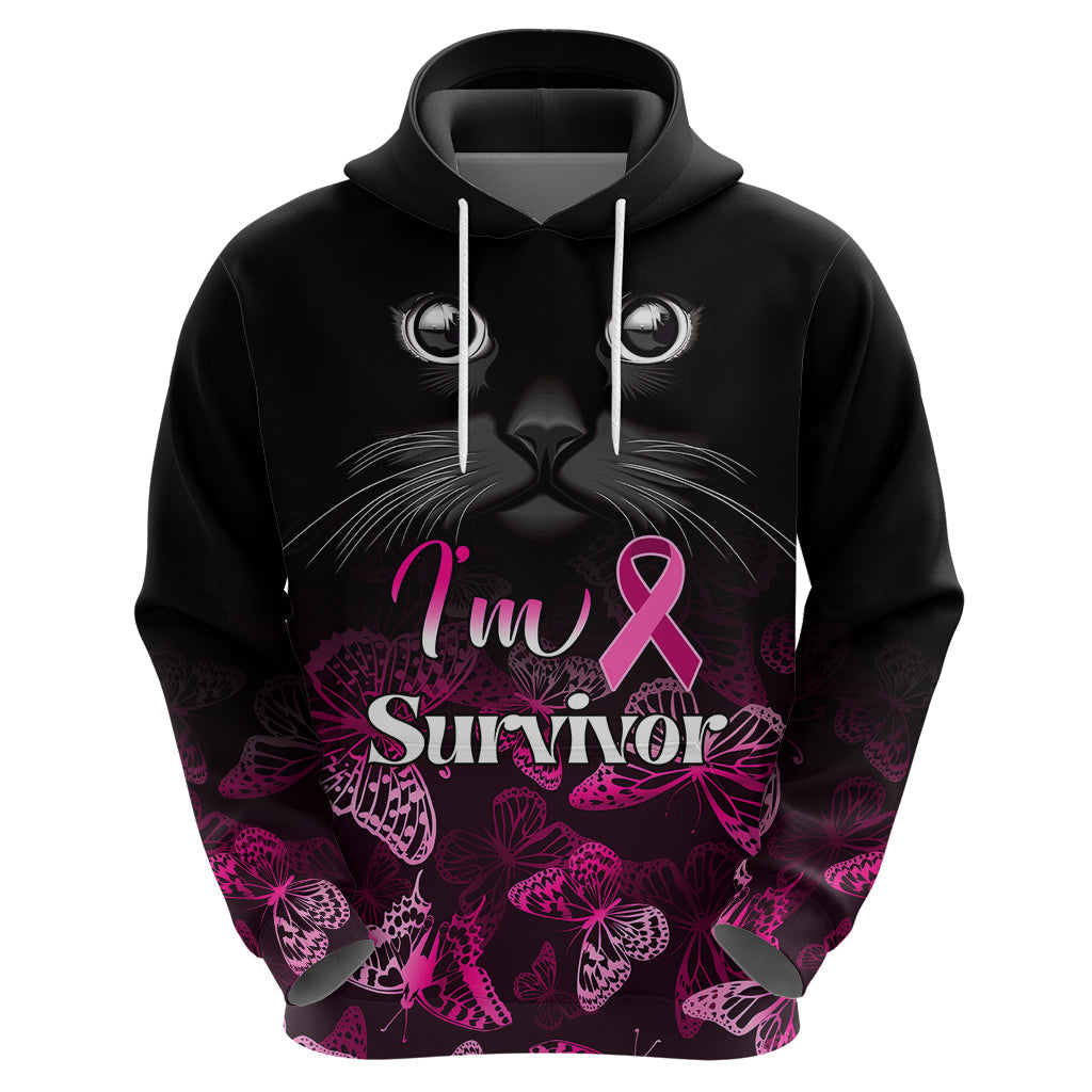 Personalised I Am A Survivor Hoodie Black Cat Breast Cancer Awareness LT01
