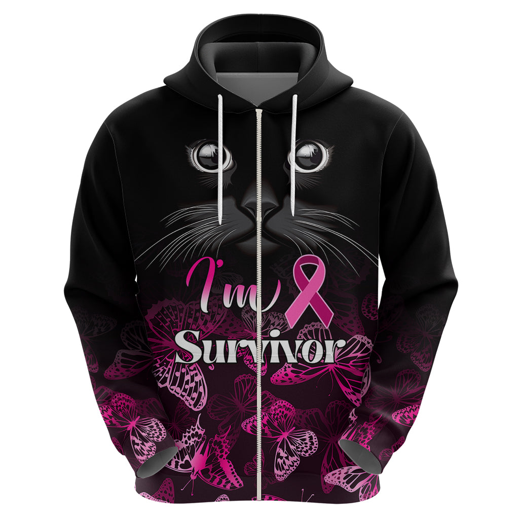 Personalised I Am A Survivor Hoodie Black Cat Breast Cancer Awareness LT01