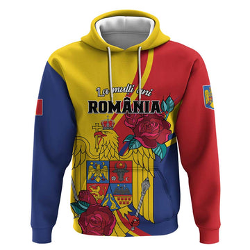 Personalized Romania Independence Day Hoodie Golden Eagle With Roses LT01