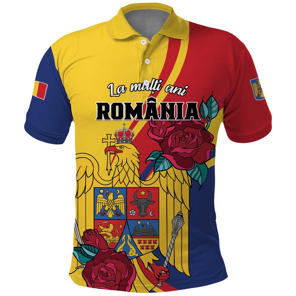 Personalized Romania Independence Day Polo Shirt Golden Eagle With Roses LT01