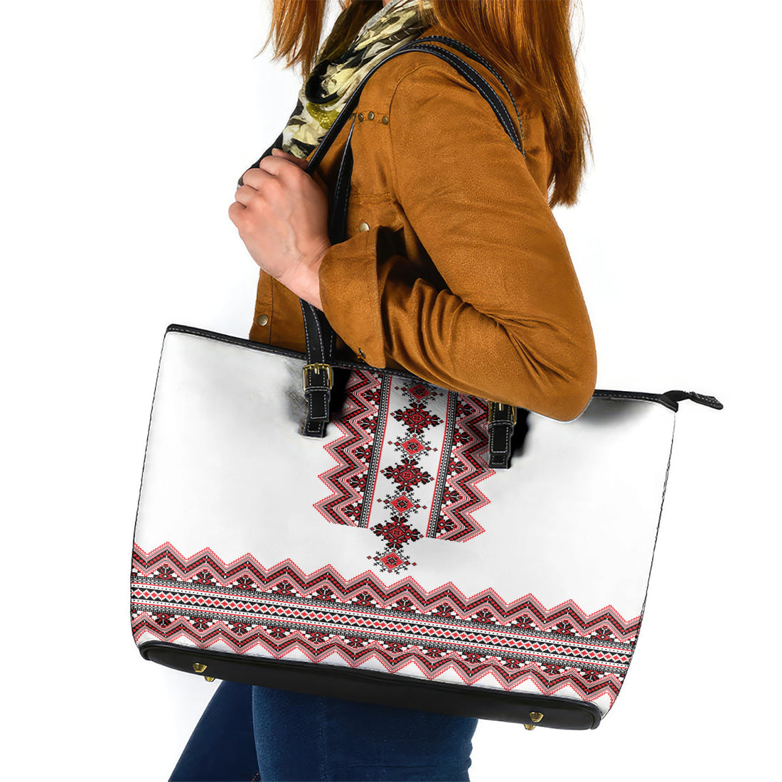 Ukraine Folk Pattern Leather Tote Bag Ukrainian Traditional Version LT01