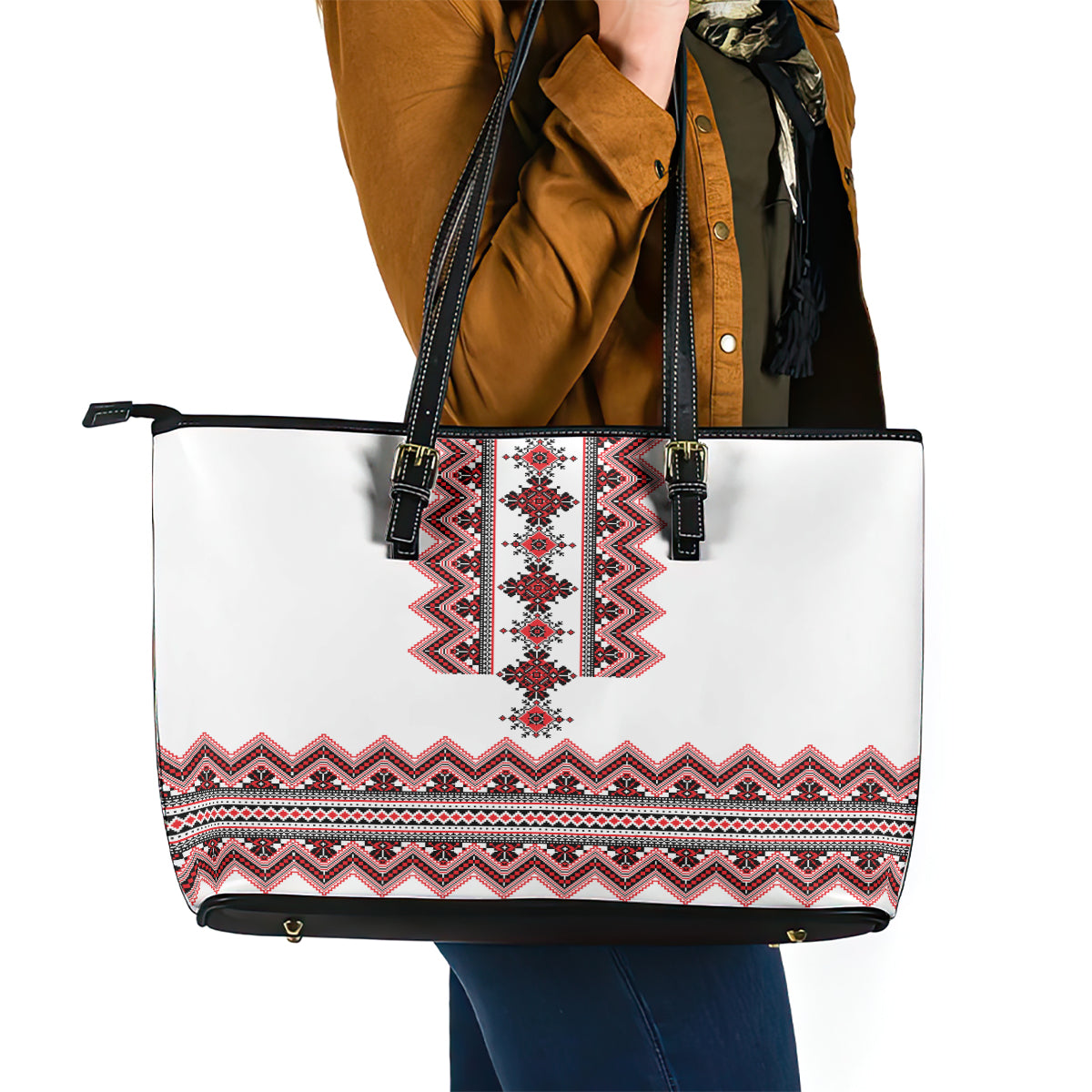 Ukraine Folk Pattern Leather Tote Bag Ukrainian Traditional Version LT01