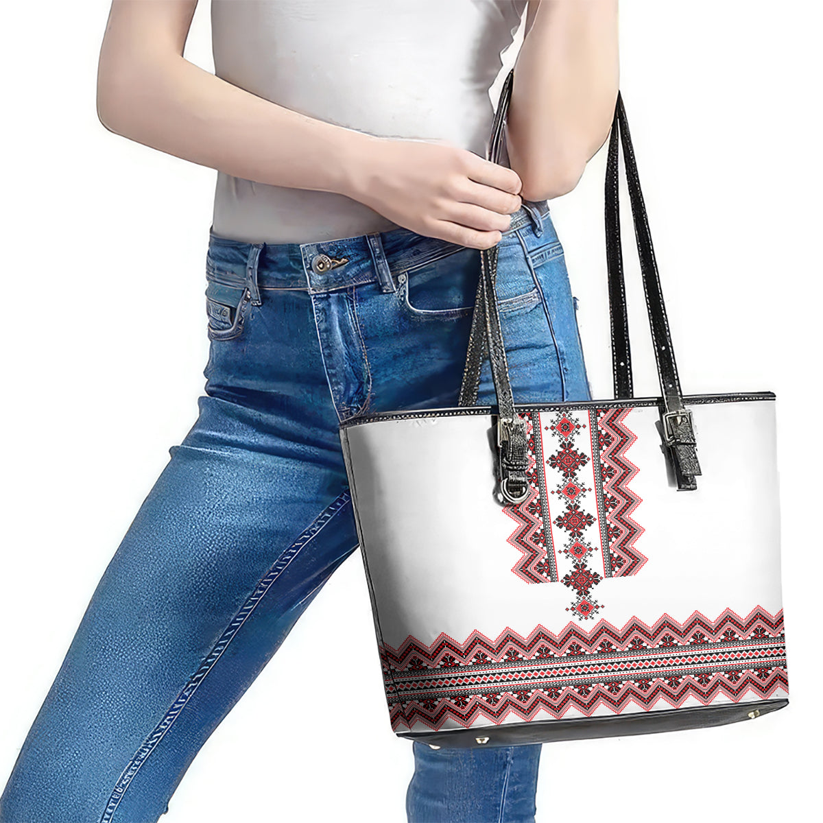 Ukraine Folk Pattern Leather Tote Bag Ukrainian Traditional Version LT01