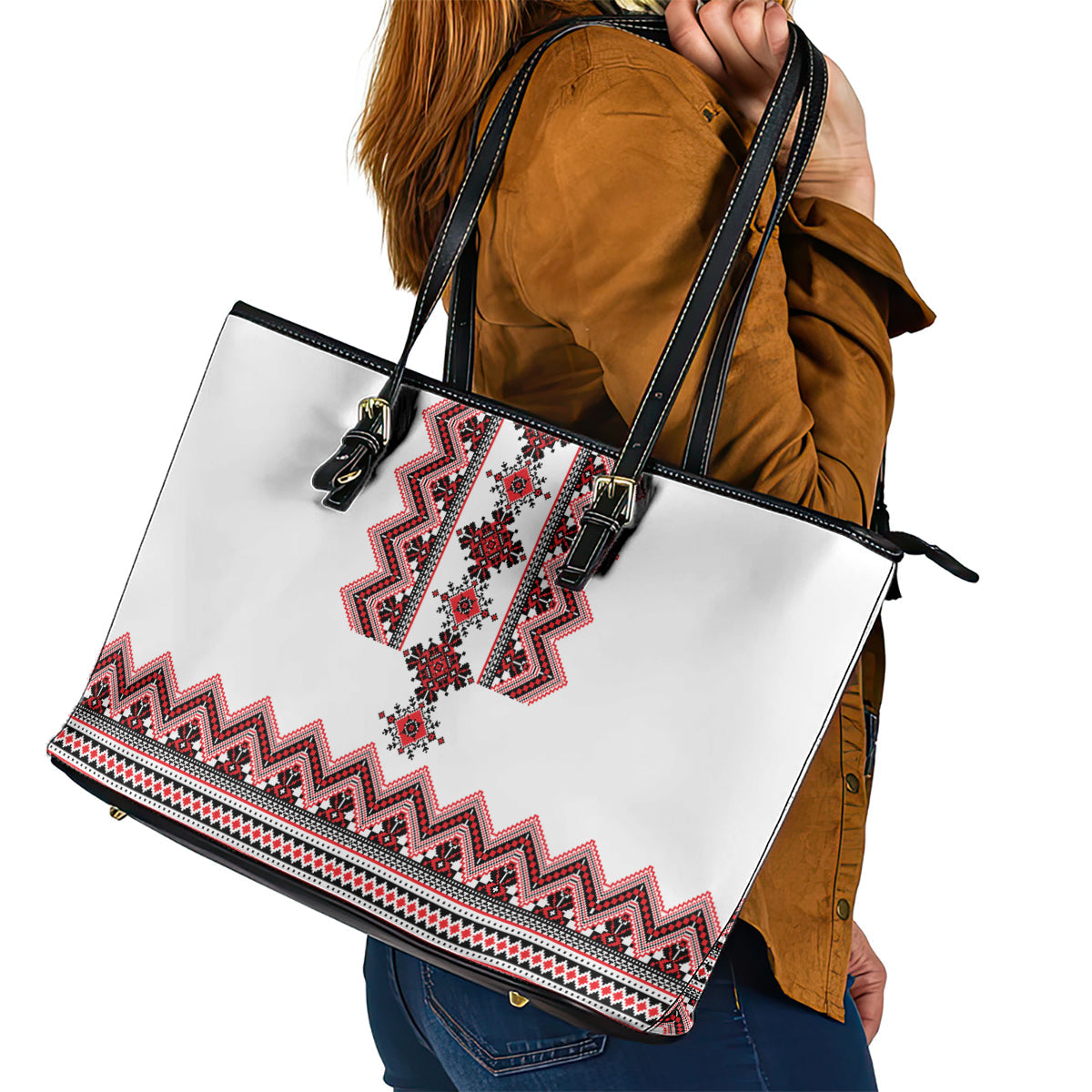 Ukraine Folk Pattern Leather Tote Bag Ukrainian Traditional Version LT01