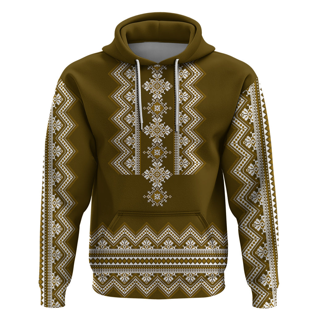 Ukraine Folk Pattern Hoodie Ukrainian Wood Brown Version LT01