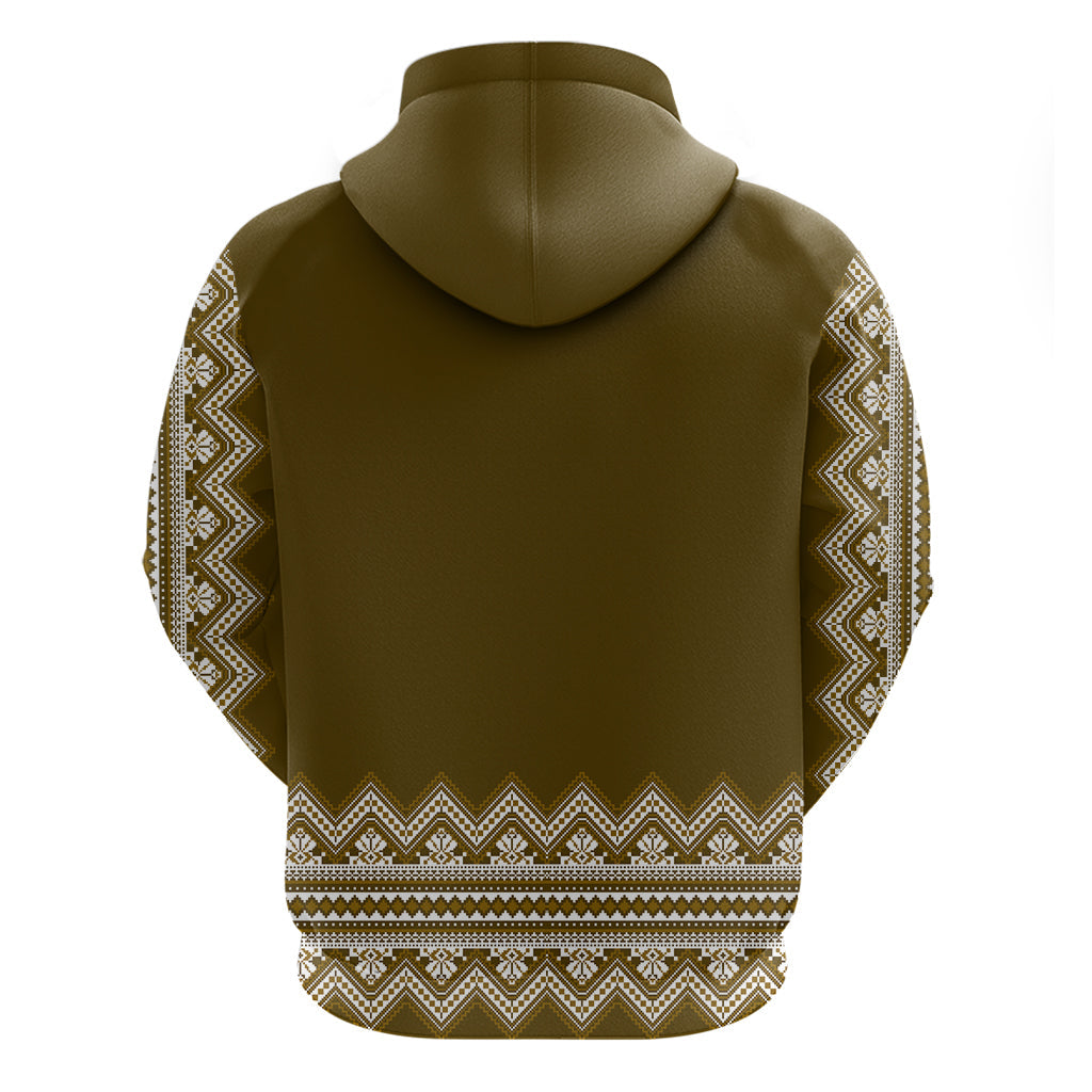 Ukraine Folk Pattern Hoodie Ukrainian Wood Brown Version LT01