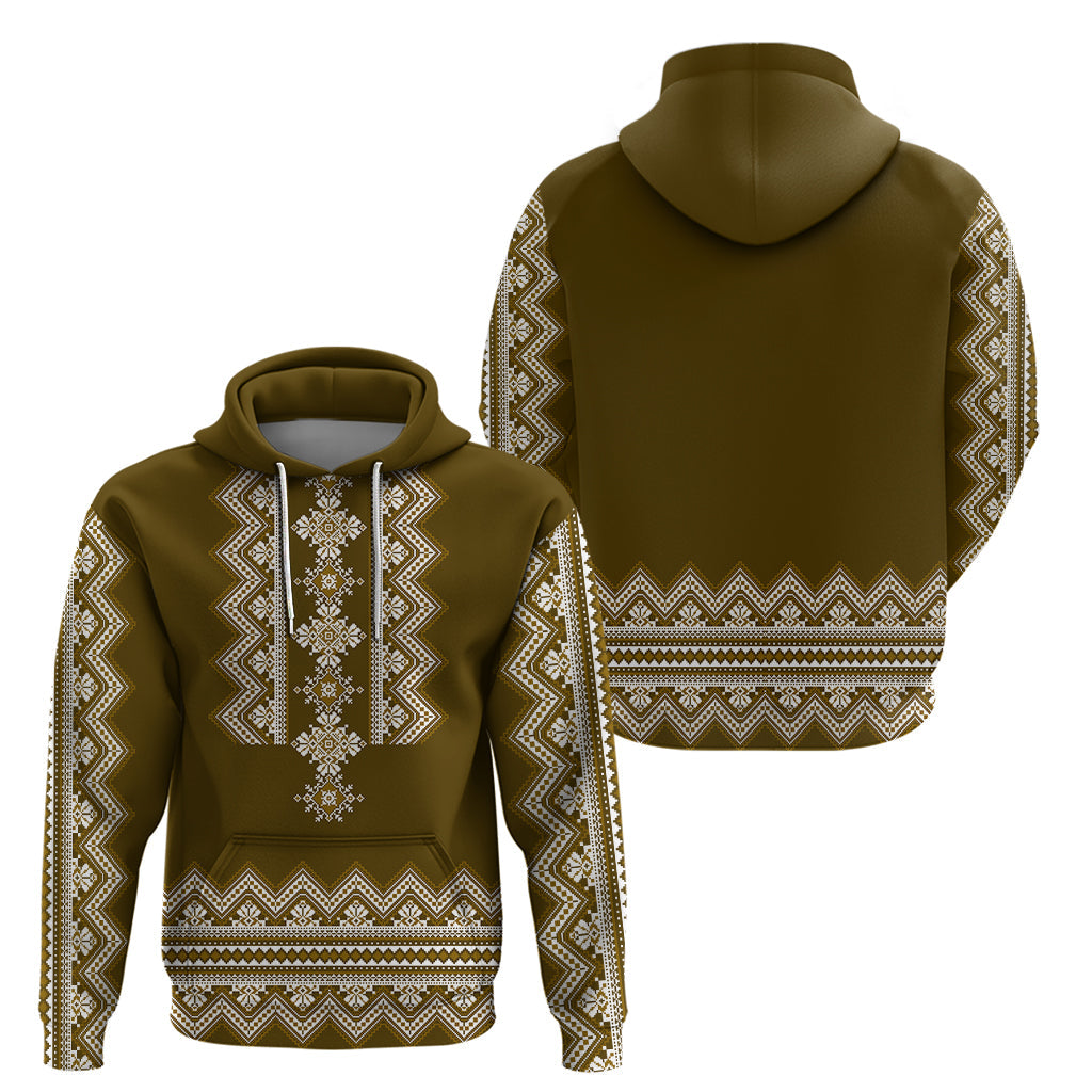 Ukraine Folk Pattern Hoodie Ukrainian Wood Brown Version LT01