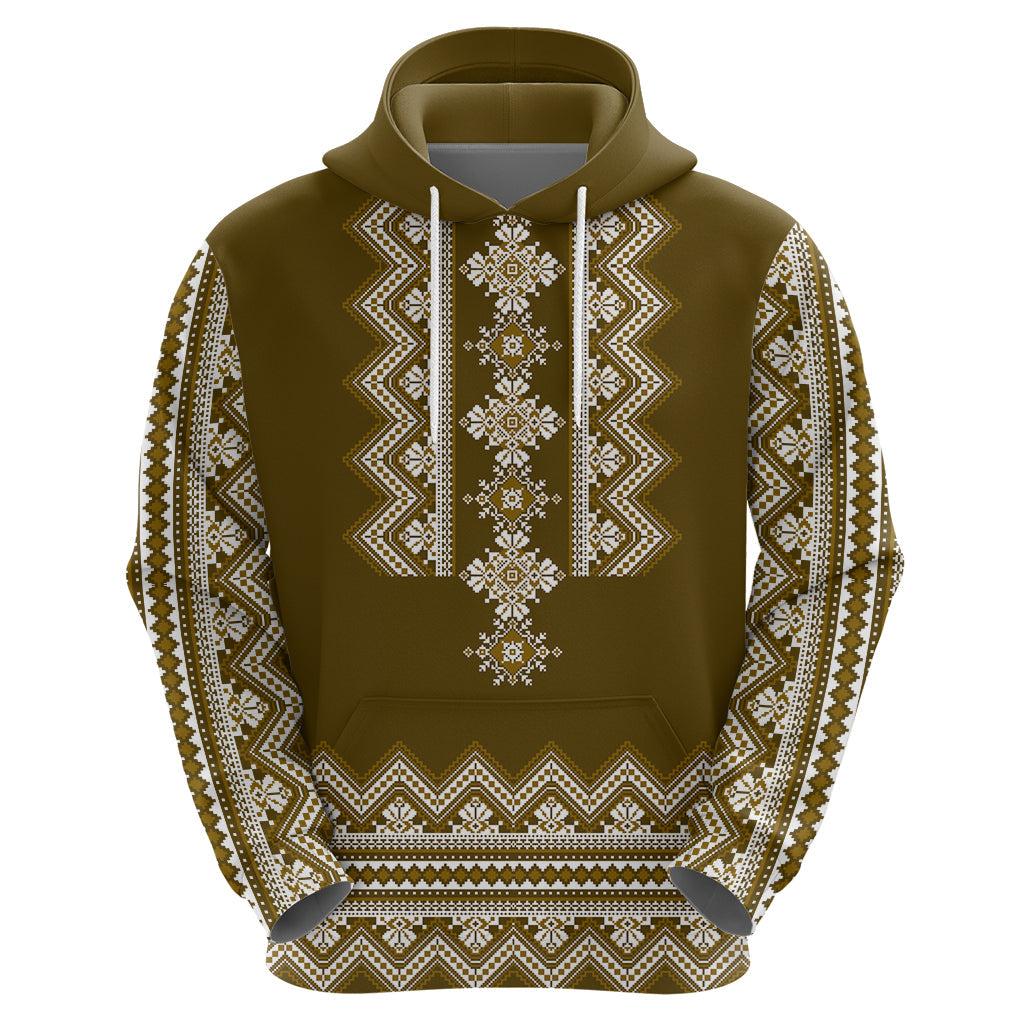 Ukraine Folk Pattern Hoodie Ukrainian Wood Brown Version LT01