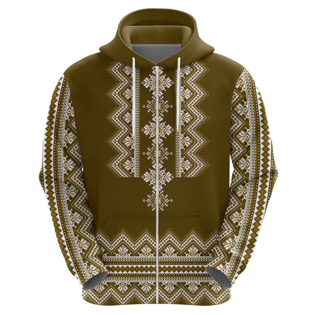 Ukraine Folk Pattern Hoodie Ukrainian Wood Brown Version LT01
