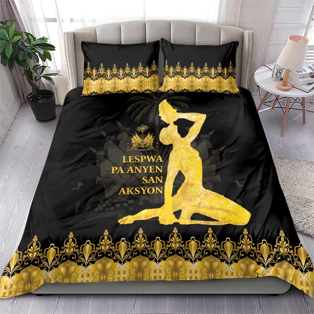 Haiti Neg Marron Bedding Set Lespwa pa anyen san aksyon - Gold LT01