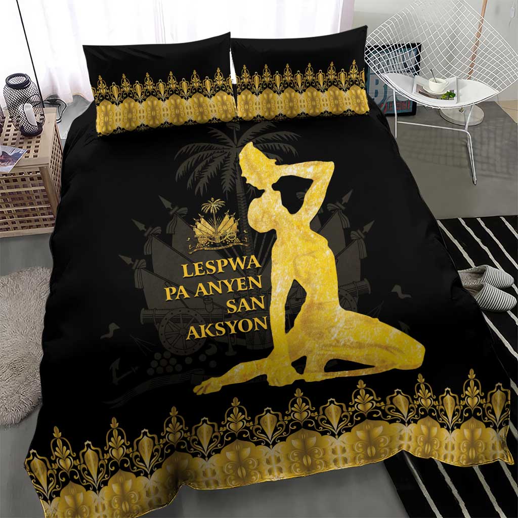 Haiti Neg Marron Bedding Set Lespwa pa anyen san aksyon - Gold LT01