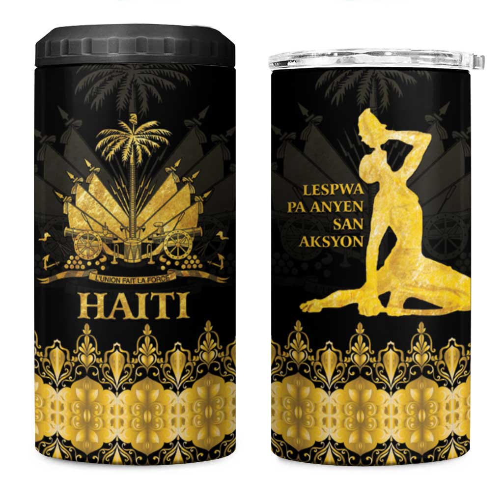 Haiti Neg Marron 4 in 1 Can Cooler Tumbler Lespwa pa anyen san aksyon - Gold LT01