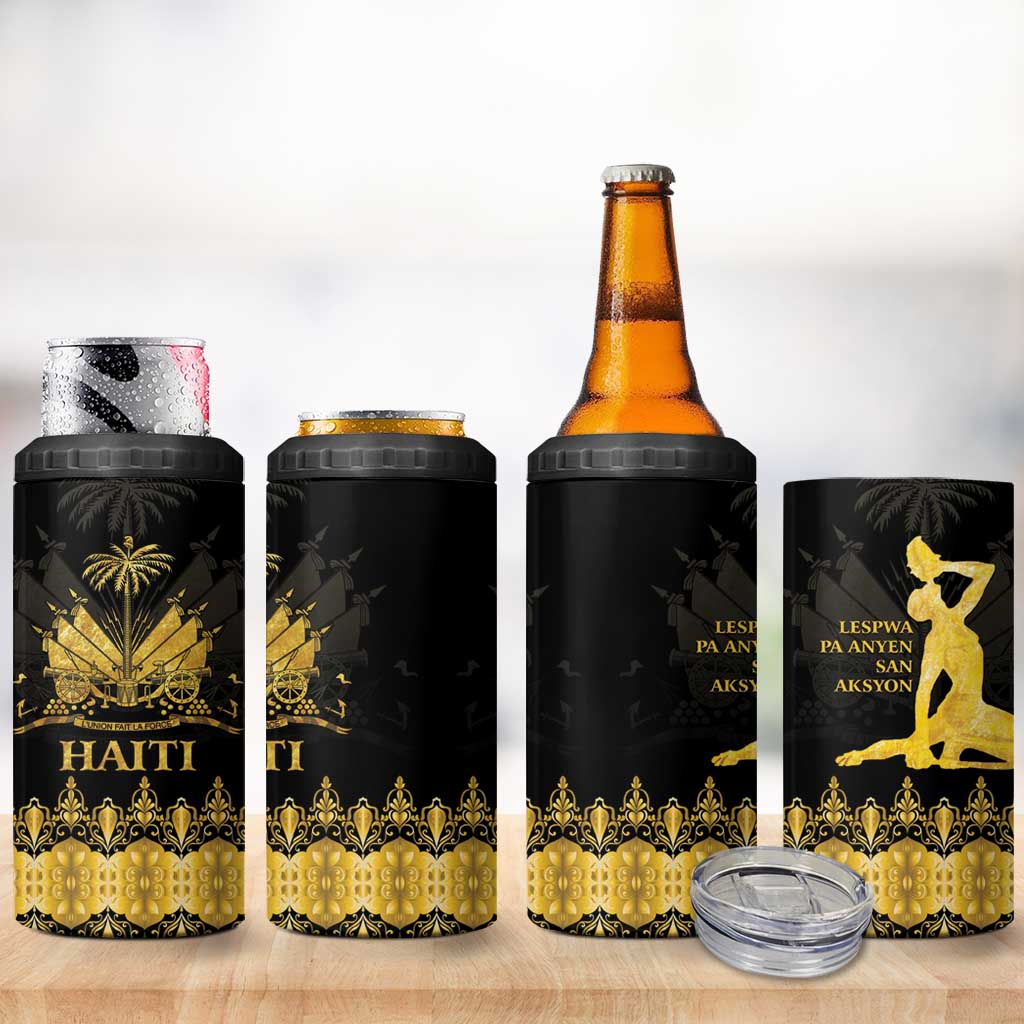Haiti Neg Marron 4 in 1 Can Cooler Tumbler Lespwa pa anyen san aksyon - Gold LT01