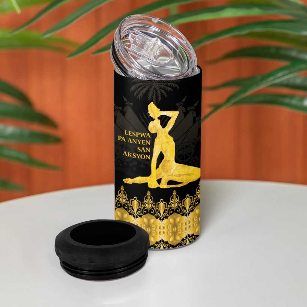 Haiti Neg Marron 4 in 1 Can Cooler Tumbler Lespwa pa anyen san aksyon - Gold LT01
