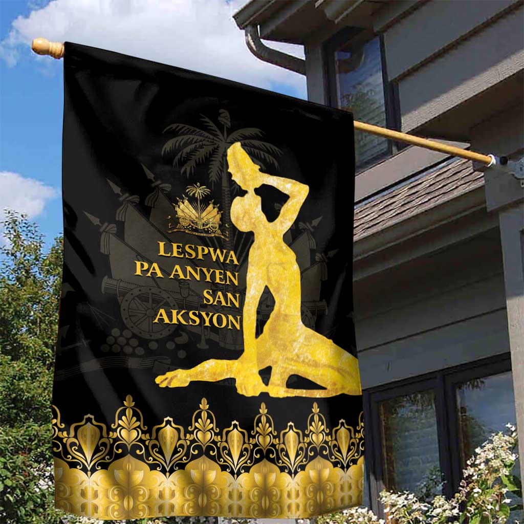 Haiti Neg Marron Garden Flag Lespwa pa anyen san aksyon - Gold LT01