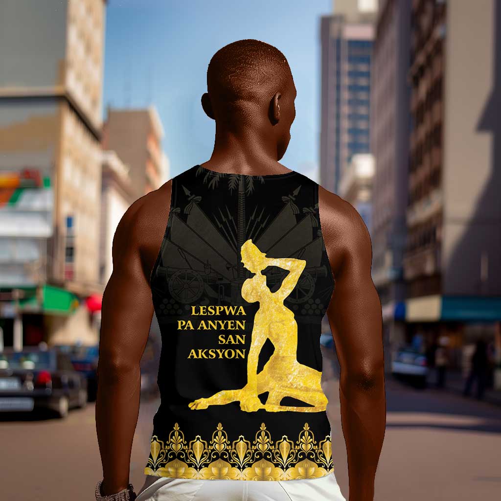 Haiti Neg Marron Men Tank Top Lespwa pa anyen san aksyon - Gold LT01