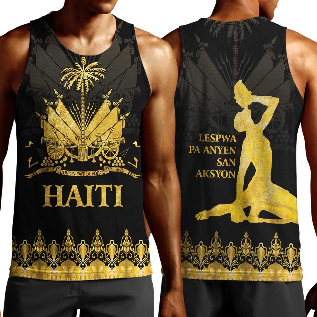 Haiti Neg Marron Men Tank Top Lespwa pa anyen san aksyon - Gold LT01