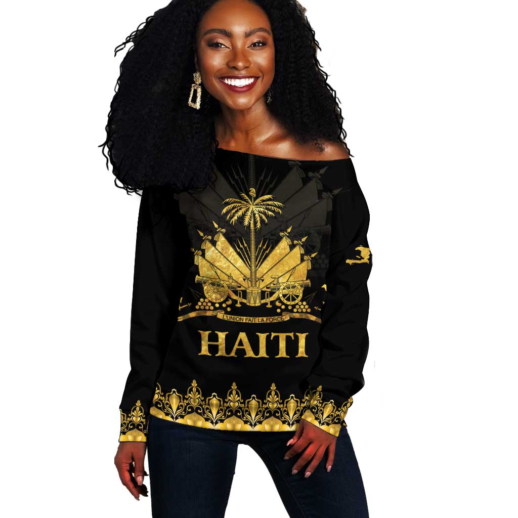 Haiti Neg Marron Off Shoulder Sweater Lespwa pa anyen san aksyon - Gold LT01