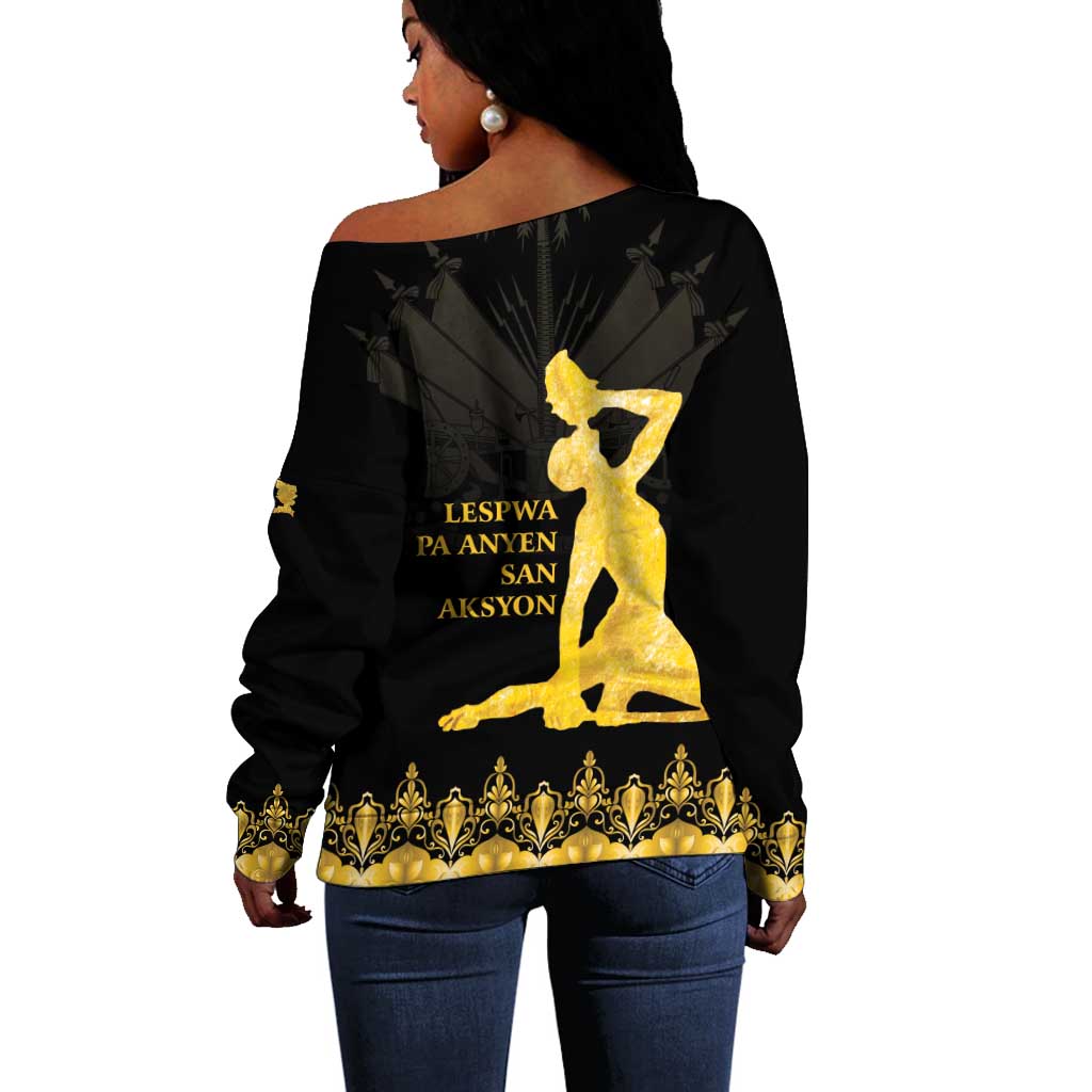 Haiti Neg Marron Off Shoulder Sweater Lespwa pa anyen san aksyon - Gold LT01