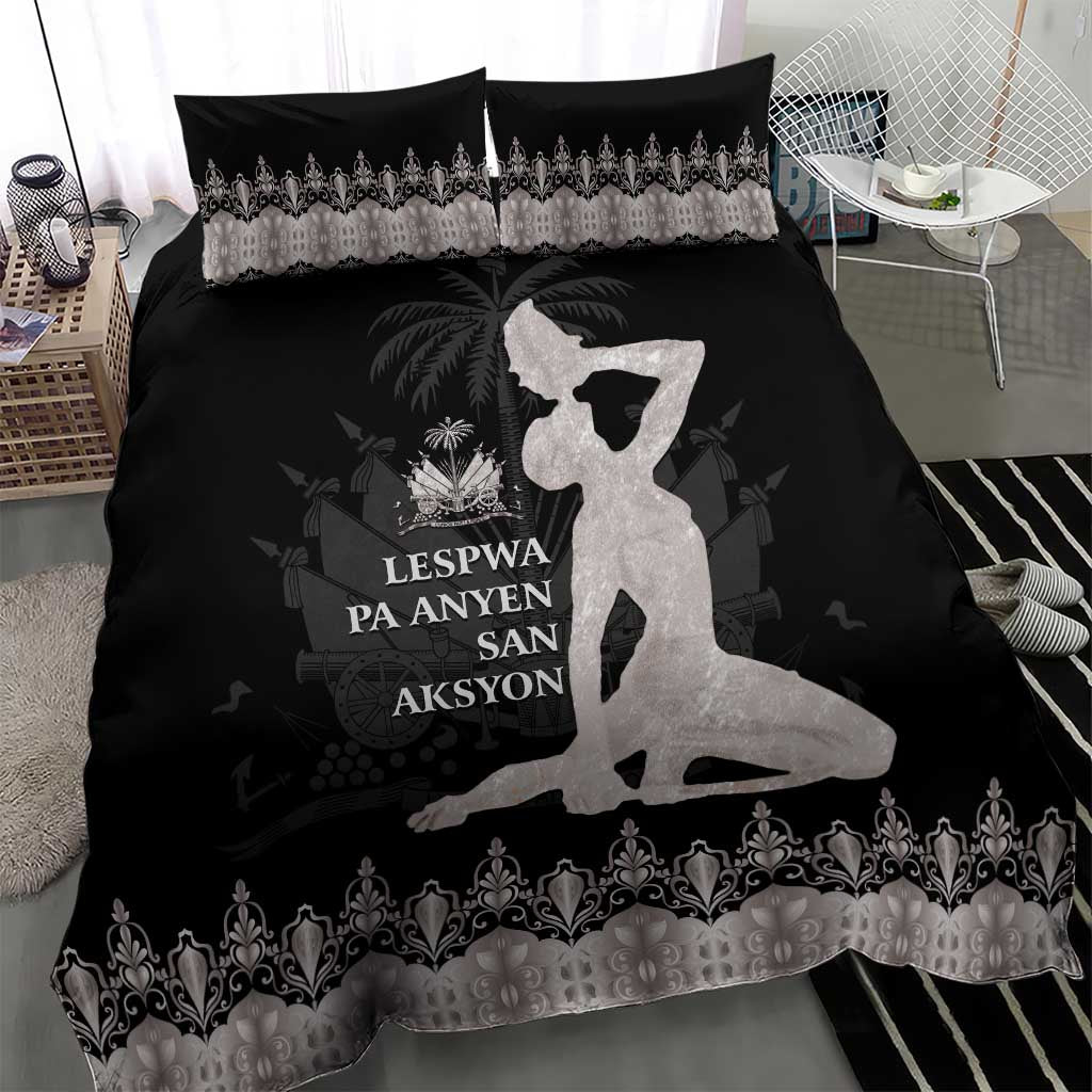 Haiti Neg Marron Bedding Set Hope is Nothing Without Action - Silver LT01