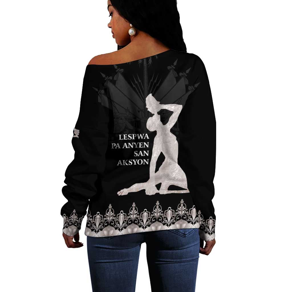 Haiti Neg Marron Off Shoulder Sweater Hope is Nothing Without Action - Silver LT01