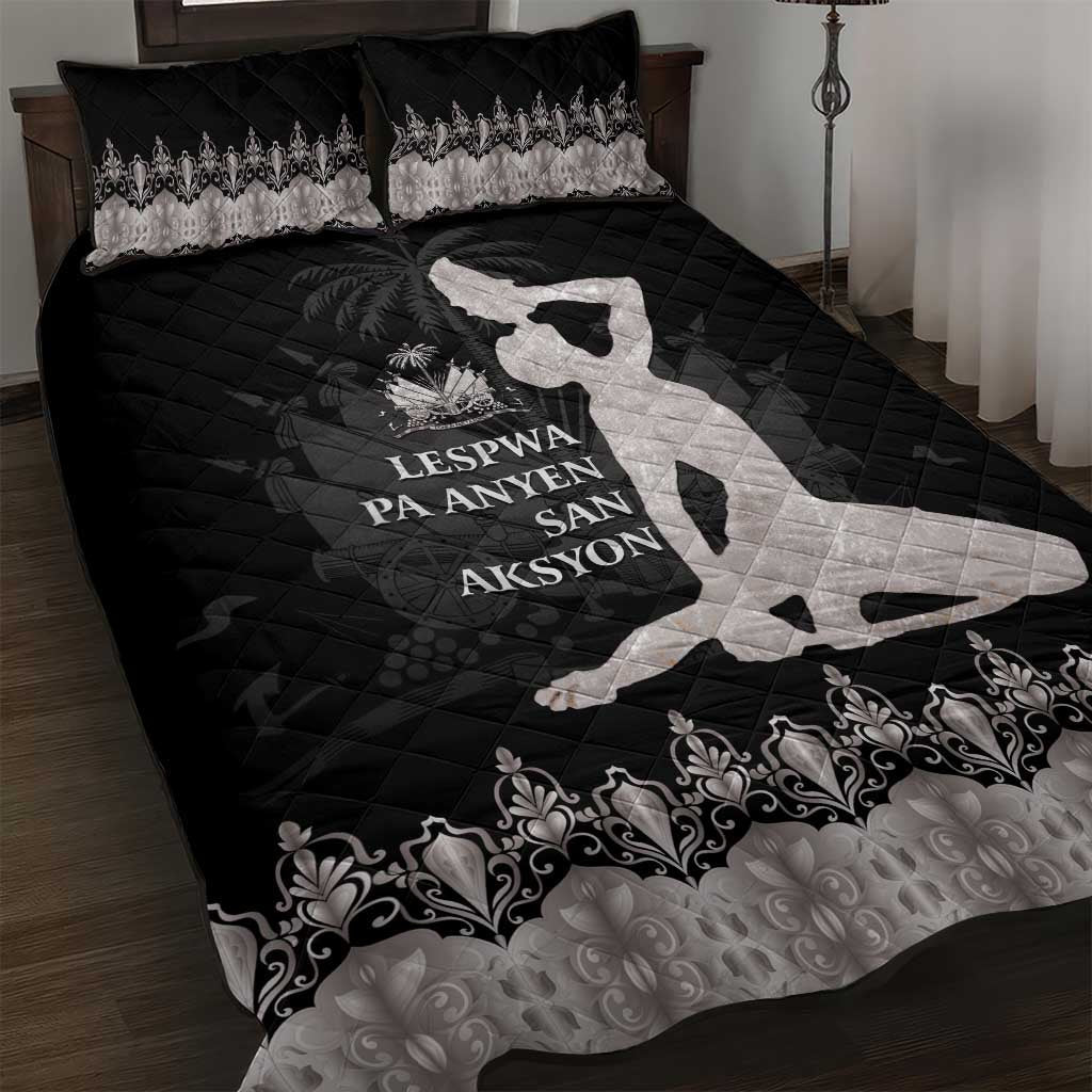 Haiti Neg Marron Quilt Bed Set Hope is Nothing Without Action - Silver LT01