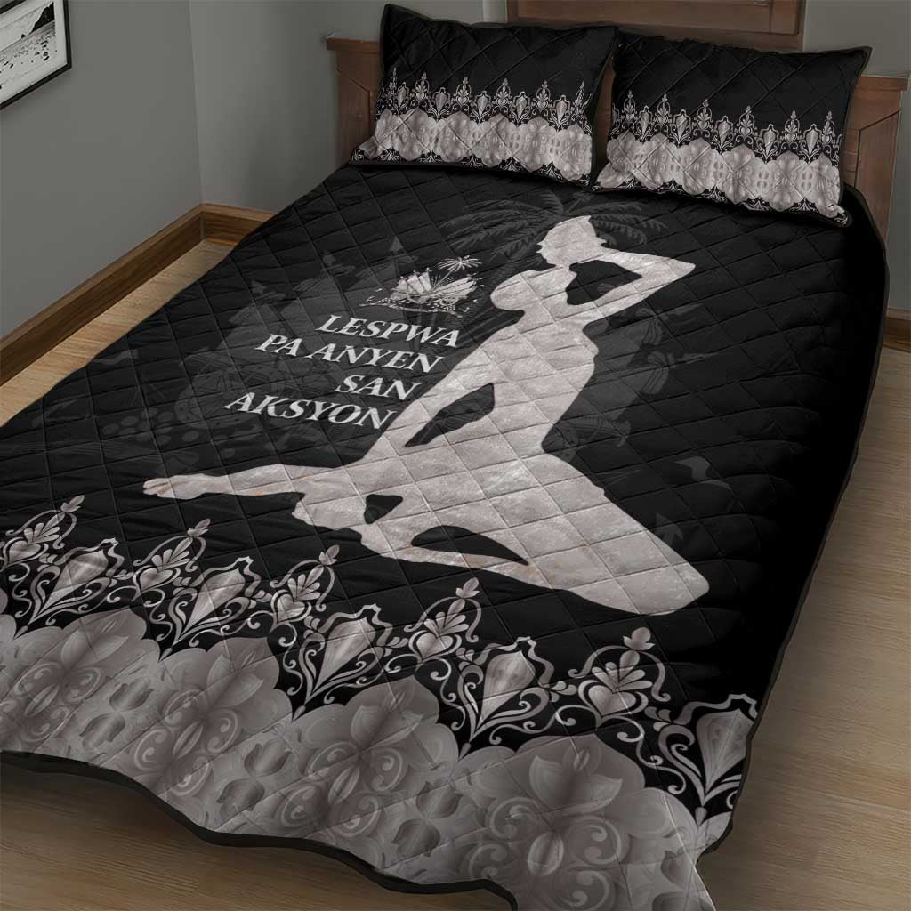 Haiti Neg Marron Quilt Bed Set Hope is Nothing Without Action - Silver LT01