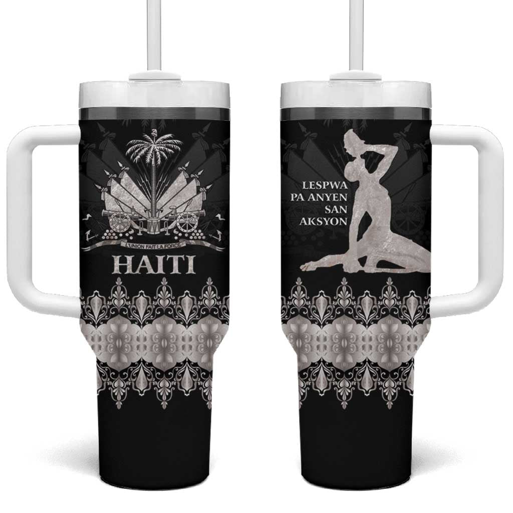 Haiti Neg Marron Tumbler With Handle Hope is Nothing Without Action - Silver LT01