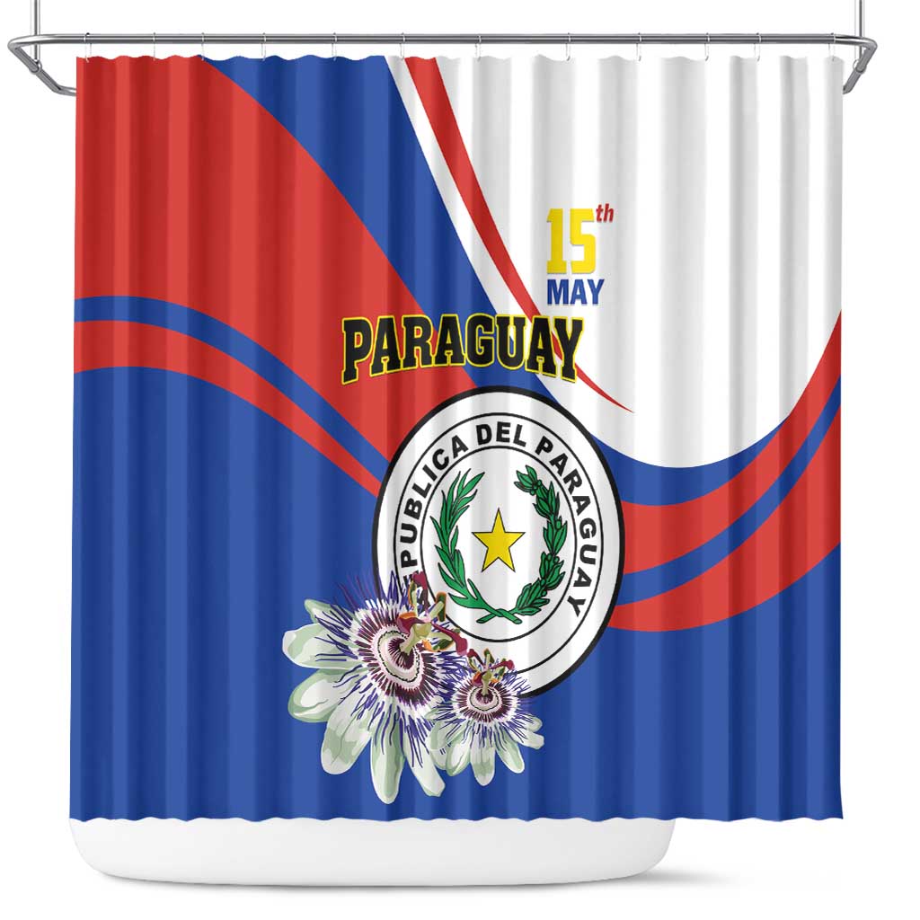 Paraguay Independence Day 2025 Shower Curtain Passiflora Paz y justicia LT01