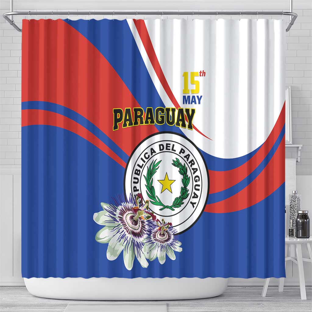 Paraguay Independence Day 2025 Shower Curtain Passiflora Paz y justicia LT01