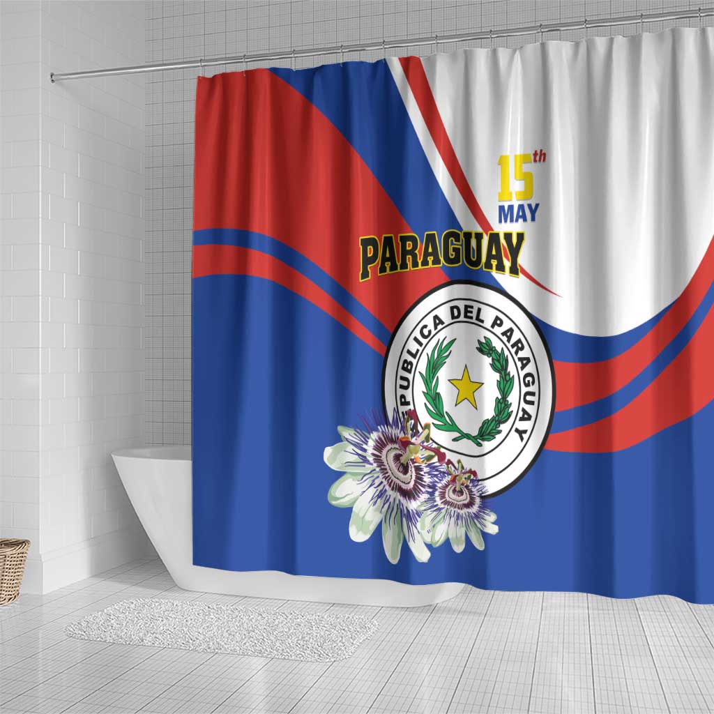 Paraguay Independence Day 2025 Shower Curtain Passiflora Paz y justicia LT01