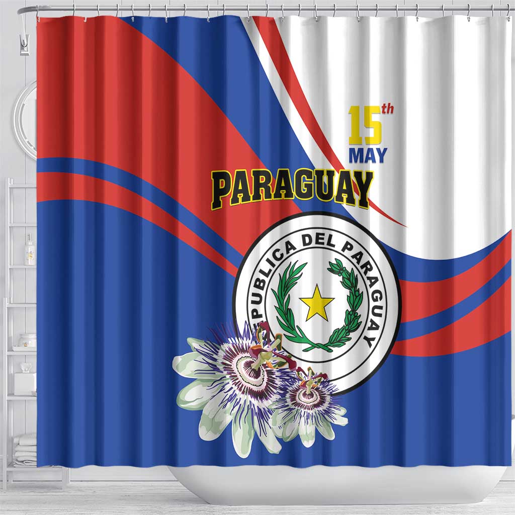 Paraguay Independence Day 2025 Shower Curtain Passiflora Paz y justicia LT01