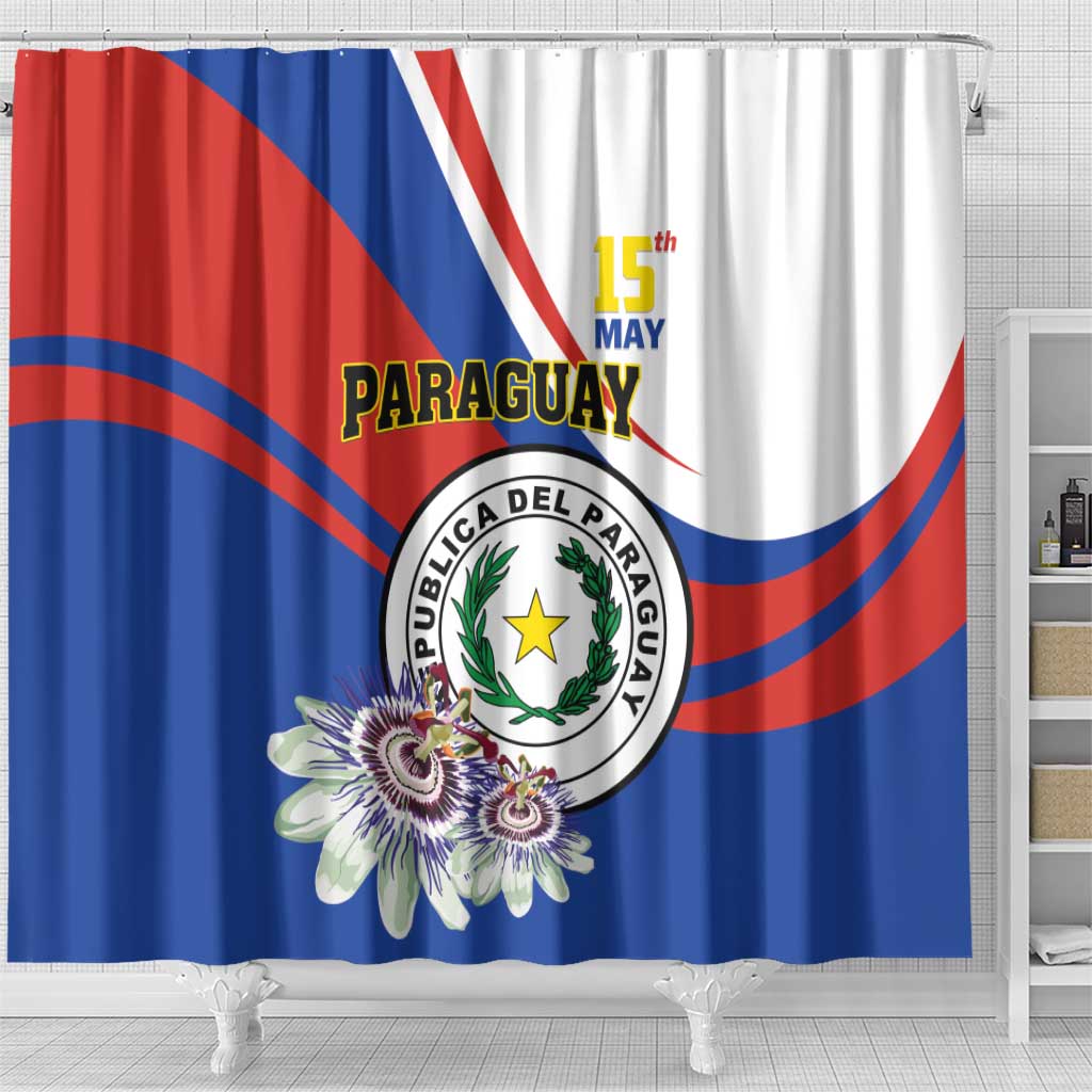 Paraguay Independence Day 2025 Shower Curtain Passiflora Paz y justicia LT01