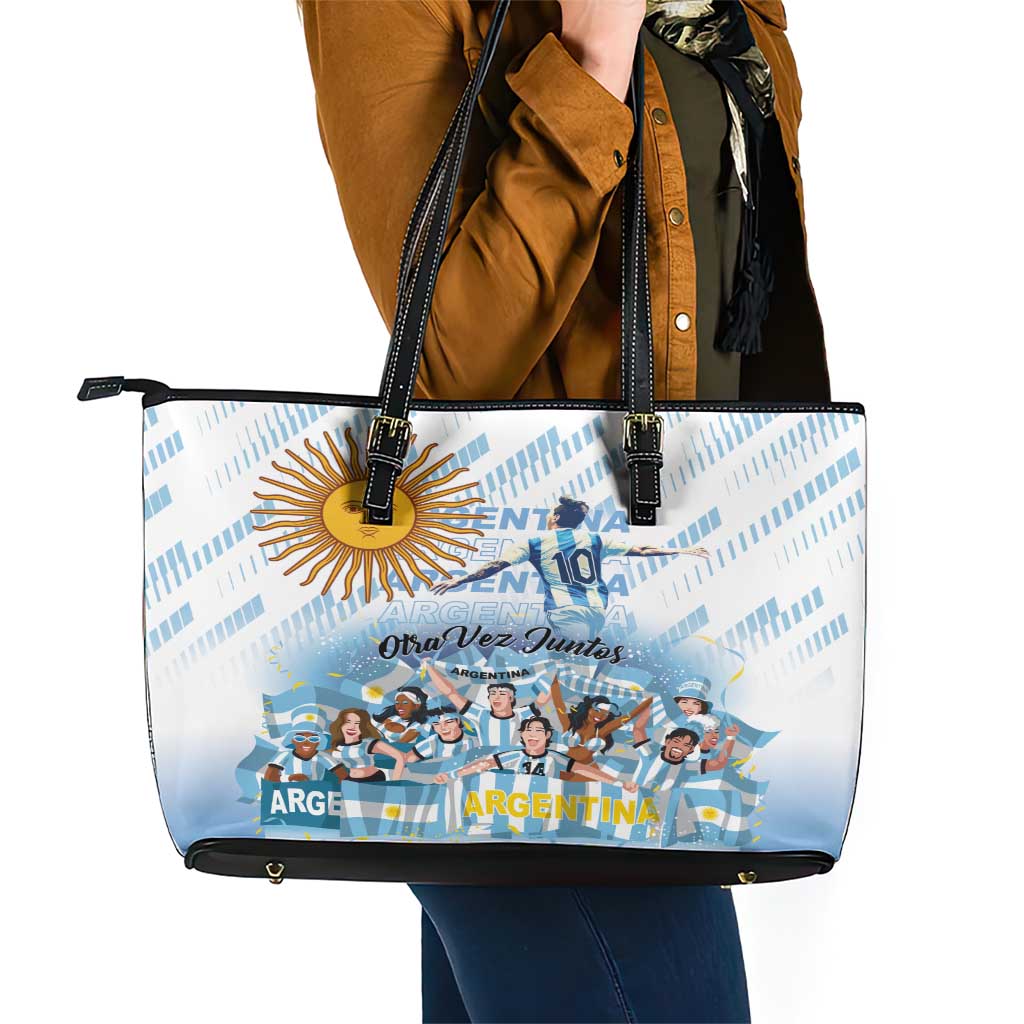 Argentina 2024 Football Champions Leather Tote Bag Vamos La Seleccion Otra Vez Juntos LT01