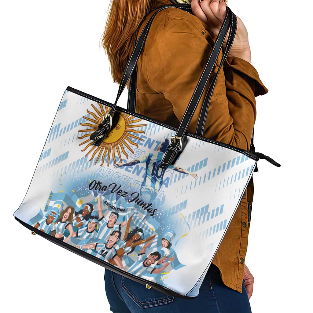 Argentina 2024 Football Champions Leather Tote Bag Vamos La Seleccion Otra Vez Juntos LT01
