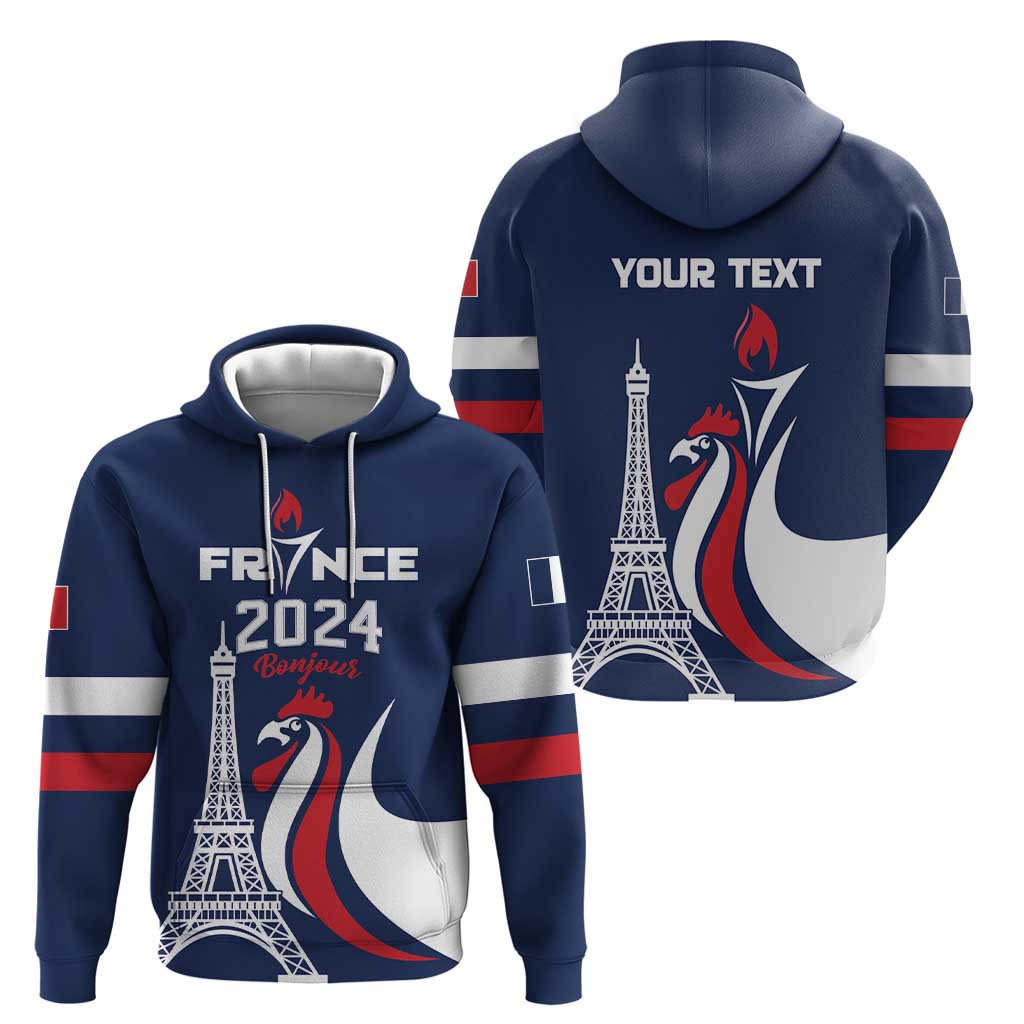 Personalized France 2024 Bonjour Hoodie Eiffel Tower Gallic Rooster LT01