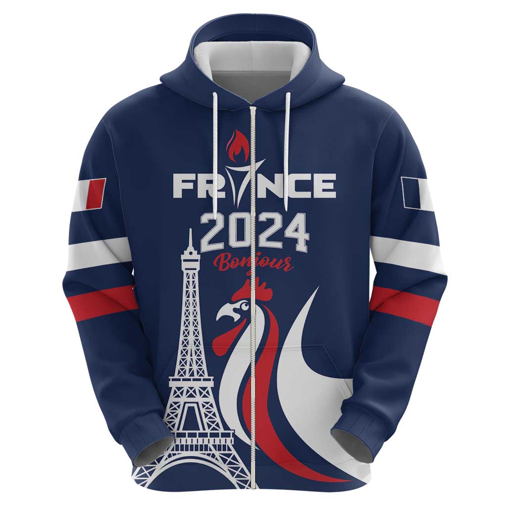 Personalized France 2024 Bonjour Hoodie Eiffel Tower Gallic Rooster LT01