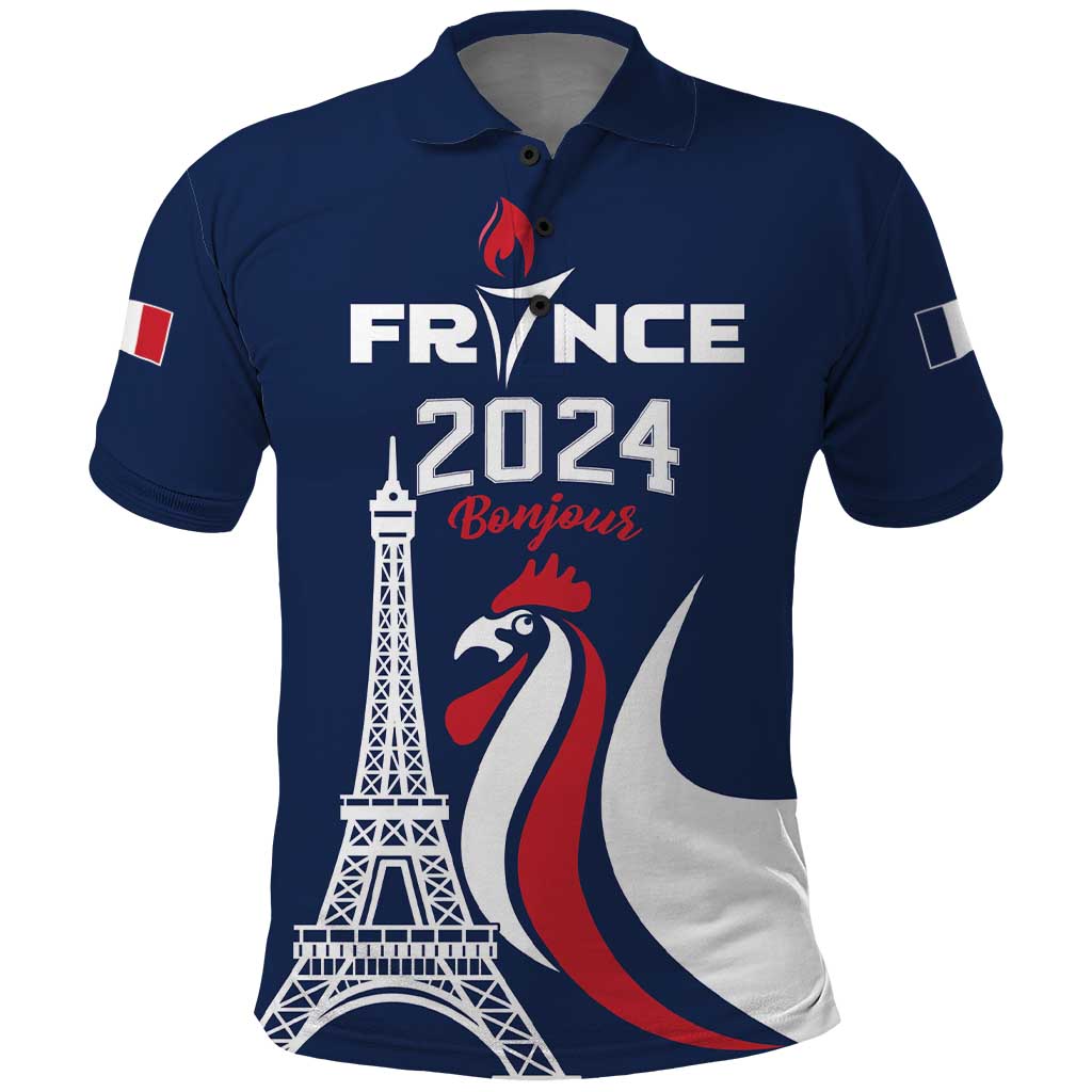 Personalized France 2024 Bonjour Polo Shirt Eiffel Tower Gallic Rooster LT01