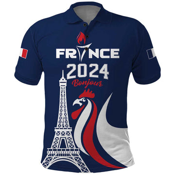 Personalized France 2024 Bonjour Polo Shirt Eiffel Tower Gallic Rooster LT01