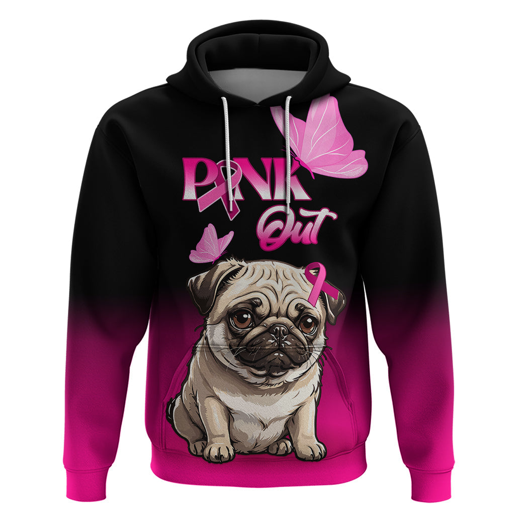 Personalised Pink Out Hoodie Pug Dog Breast Cancer Awareness LT01