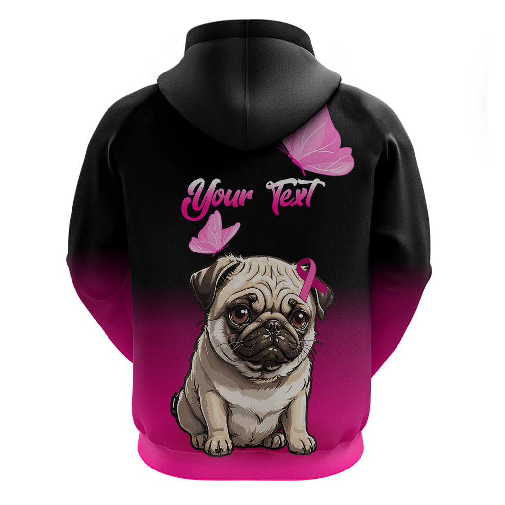 Personalised Pink Out Hoodie Pug Dog Breast Cancer Awareness LT01
