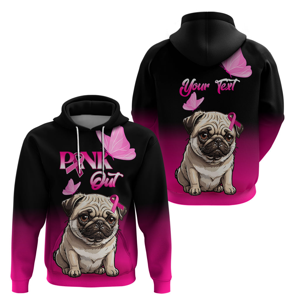 Personalised Pink Out Hoodie Pug Dog Breast Cancer Awareness LT01