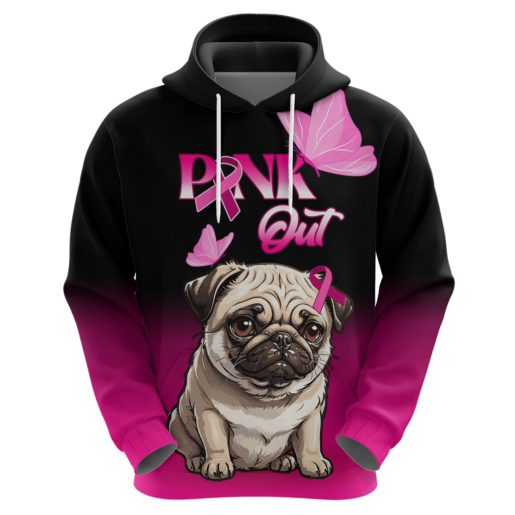 Personalised Pink Out Hoodie Pug Dog Breast Cancer Awareness LT01
