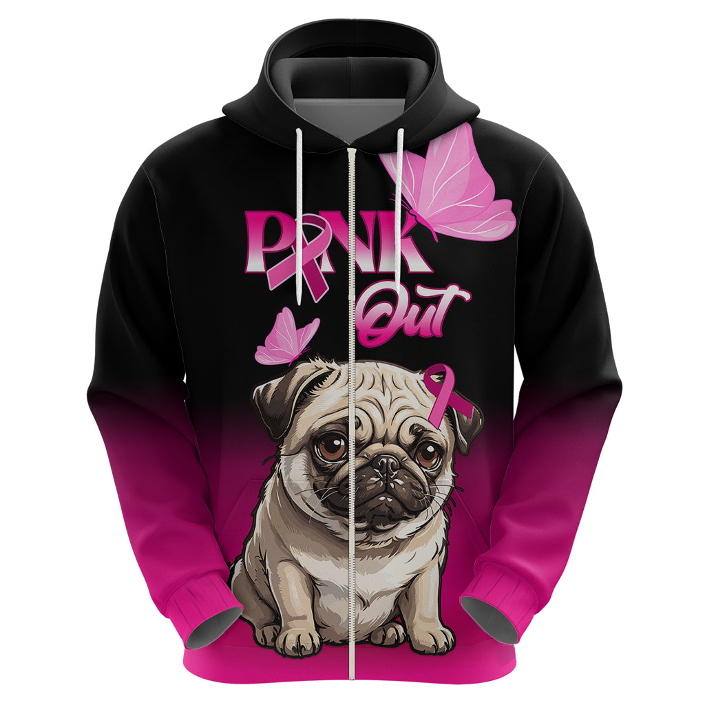 Personalised Pink Out Hoodie Pug Dog Breast Cancer Awareness LT01