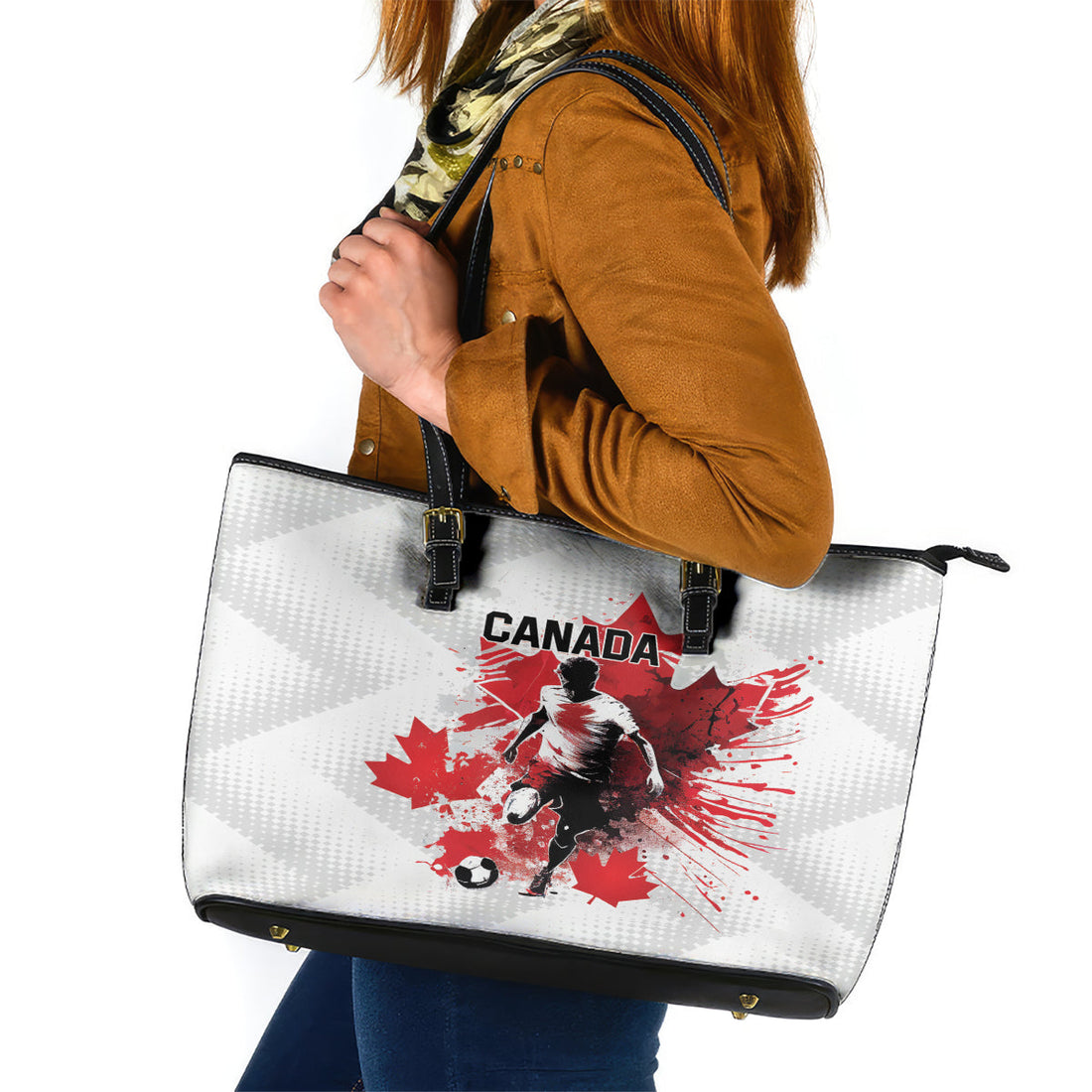 Canada 2024 Soccer Leather Tote Bag Canadian Player Maple Leaf LT01